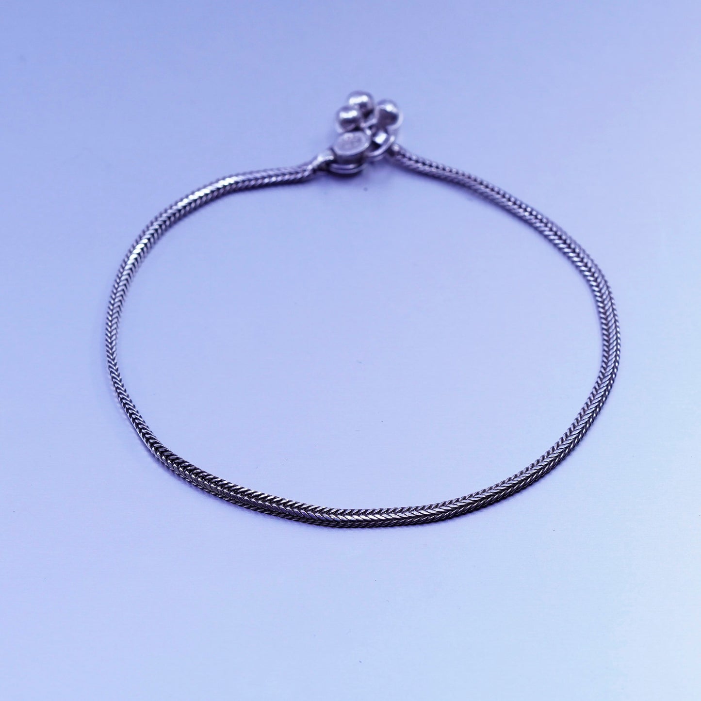 9.75”, Italy silver tone handmade bracelet, bold wheat chain anklet with charm