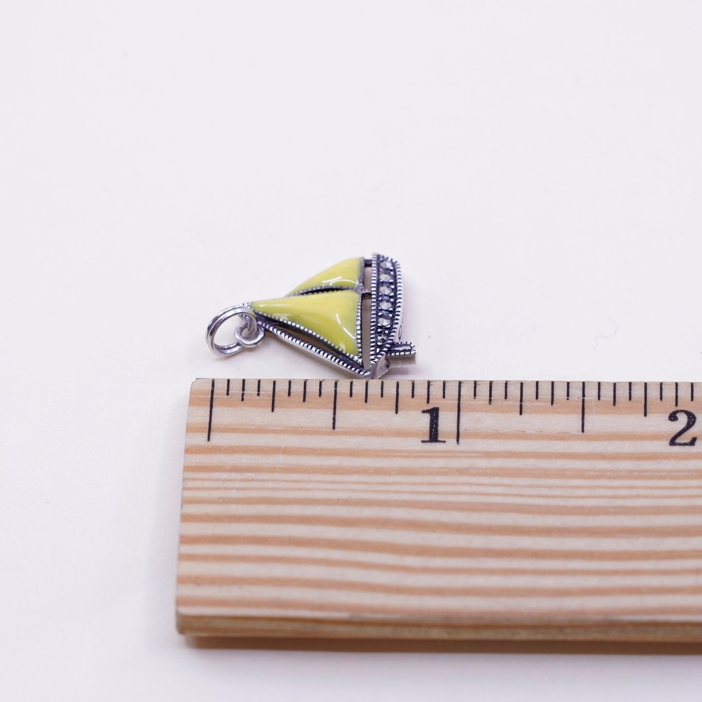 Judith Jack sterling silver pendant, yellow enamel 925 sailing boat Marcasite