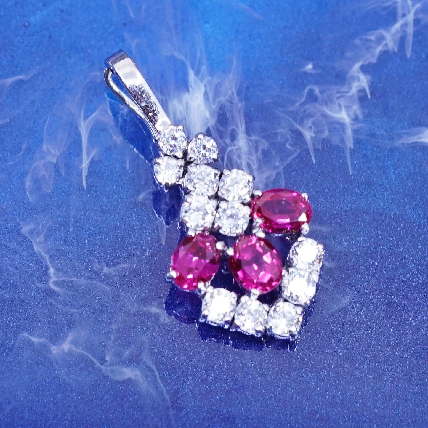 Vintage Sterling 925 silver handmade pendant with ruby and cz