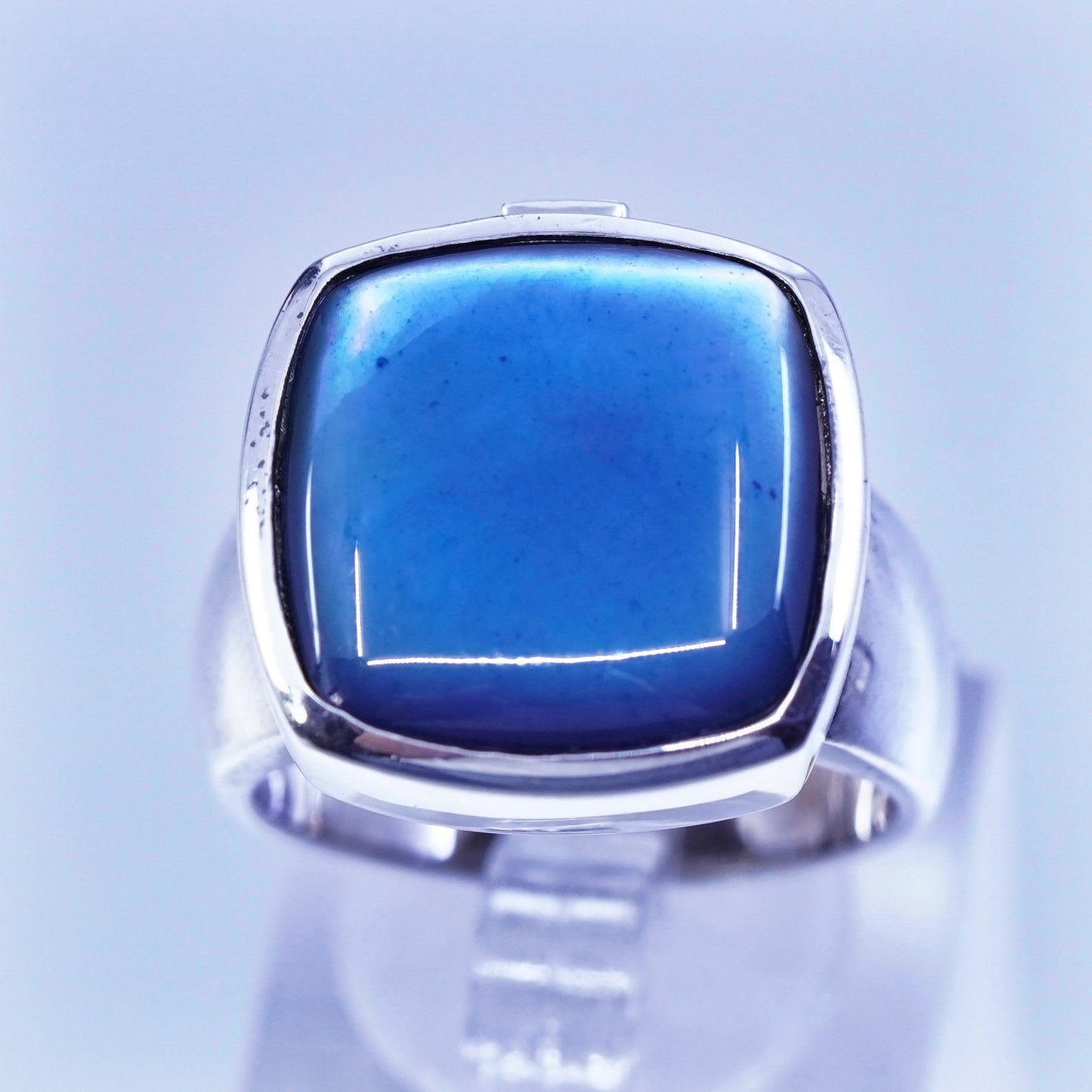 Size 8, vtg Elle Sterling 925 silver handmade ring with blue cat’s eye and ruby