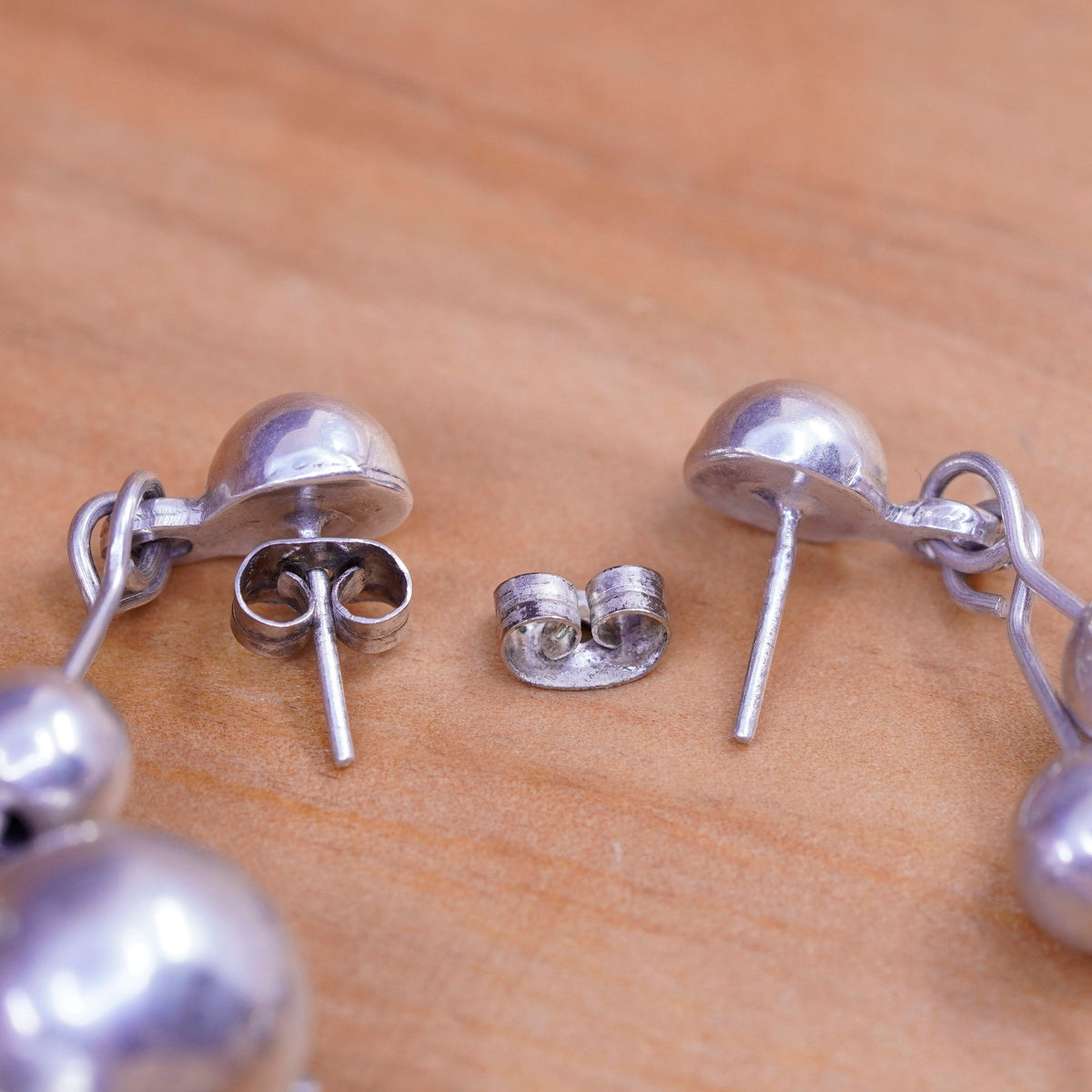 Vintage Mexico Sterling silver handmade earrings, 925 beads drops