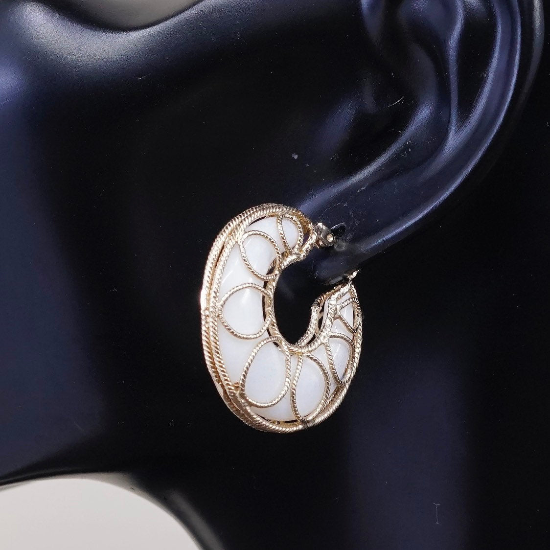 1.25" Turkey vermeil gold Sterling silver hoops 925 huggie earrings white stone