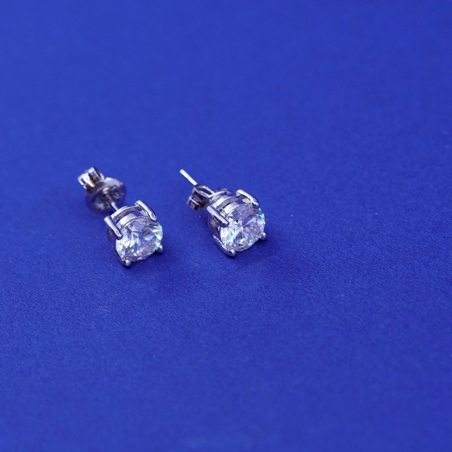 5mm, Vintage sterling silver handmade earrings, 925 studs with CZ