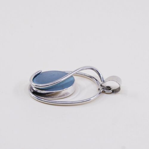 Vtg Mexico Sterling 925 Silver Slide Pendant W/ Oval Turquoise, Stamped 925