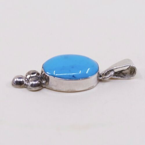 Vtg Mexico Sterling Silver Handmade Pendant W/ Turquoise & Beads, Stamped 925