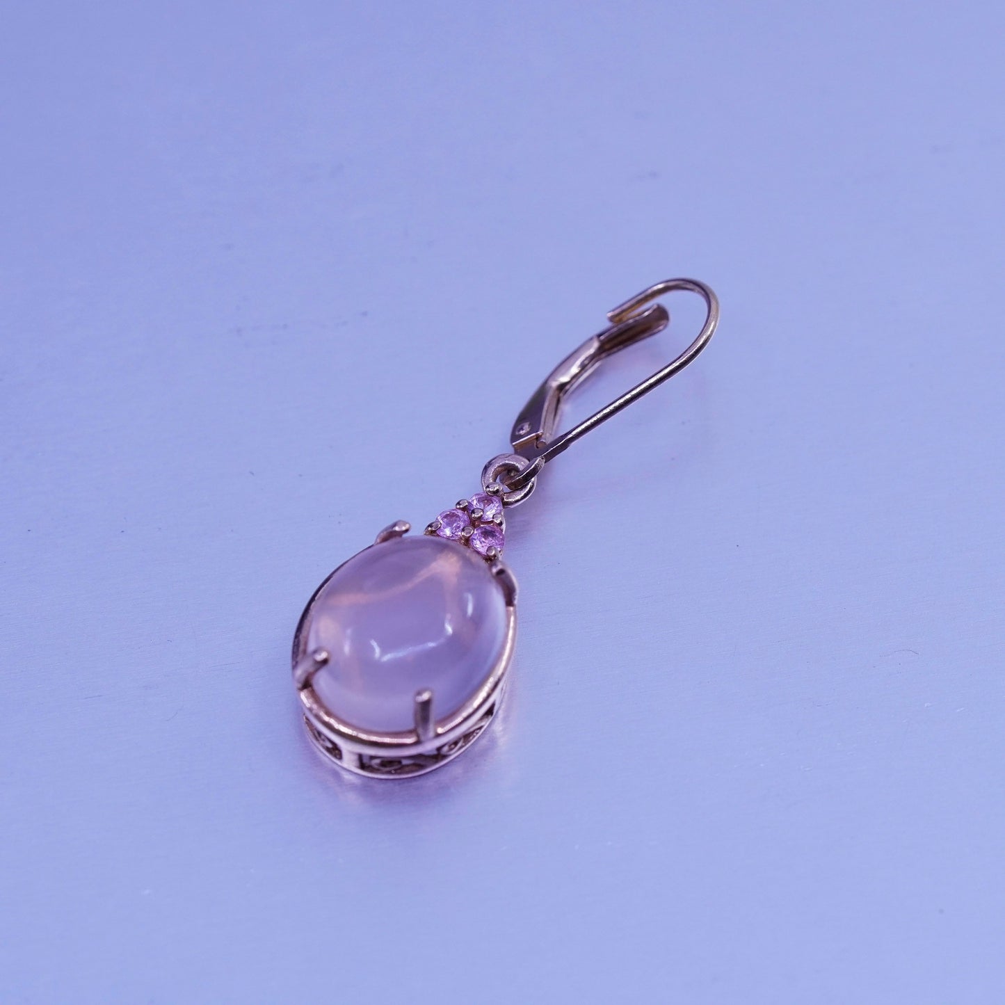 Vintage vermeil rose gold filled Sterling 925 silver earrings w/ pink cz quartz