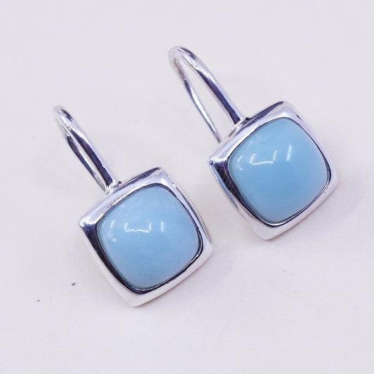 Vintage sterling silver handmade earrings, 925 with square jade, Stamped 925
