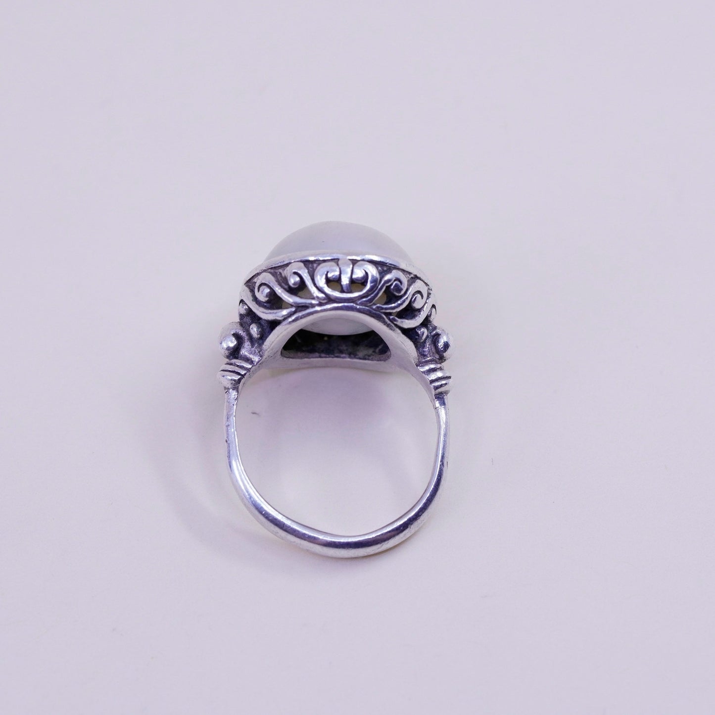 Size 6, vintage Sterling silver handmade ring, modern 925 band with pearl