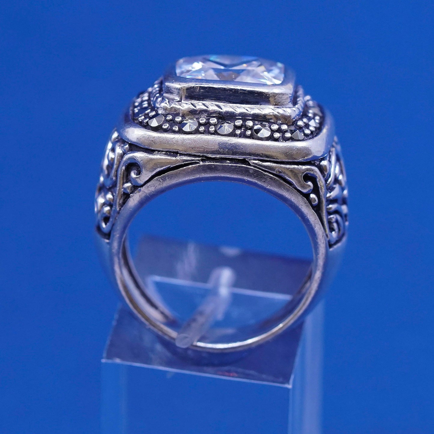 sz 7, vtg Sterling silver handmade statement ring, 925 w/ Cz N marcasite
