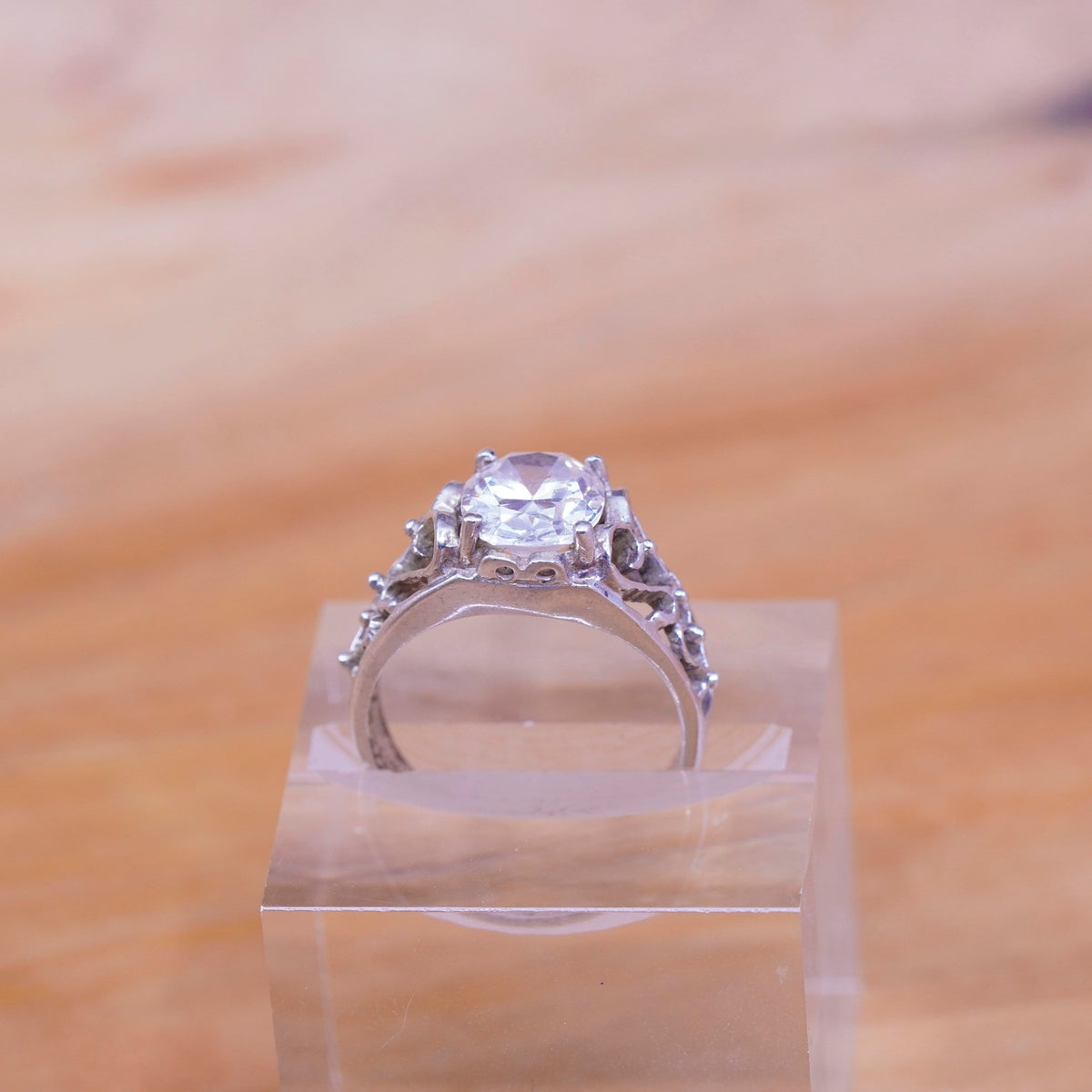 sz 7.25, kabana Sterling Silver Handmade ring, 925 filigree heart band with Cz
