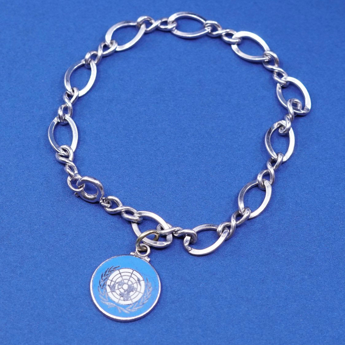 6.75", 8mm, vtg handmade Sterling silver twisted figaro bracelet, 925 chain tag