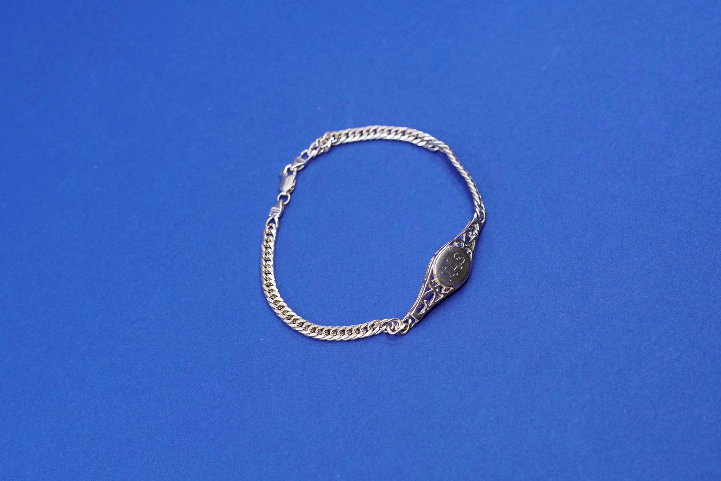7.25”, vintage vermeil gold over Sterling silver bracelet, 925 curb chain “MAS