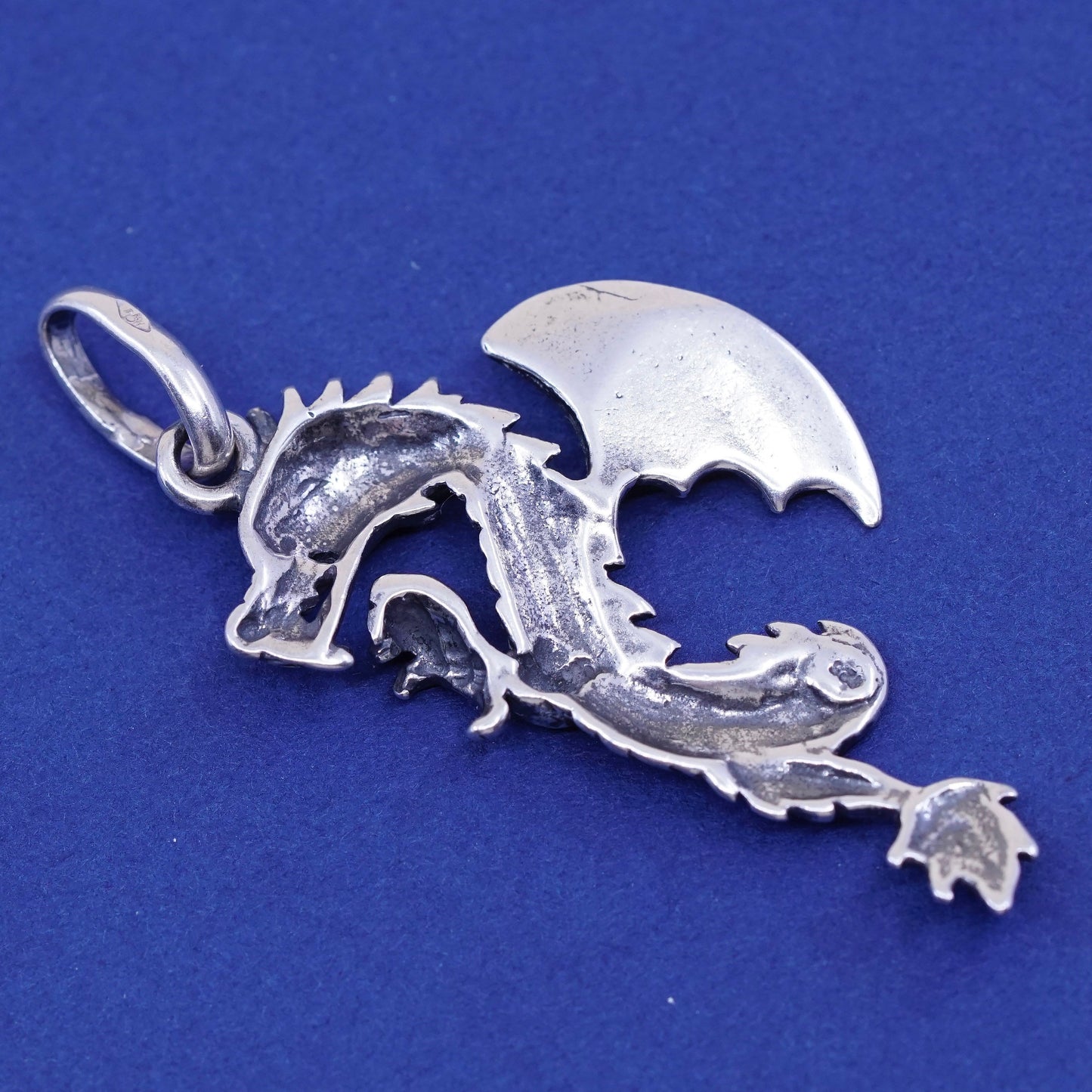 Vintage sterling silver handmade pendant, 925 silver dragon charm