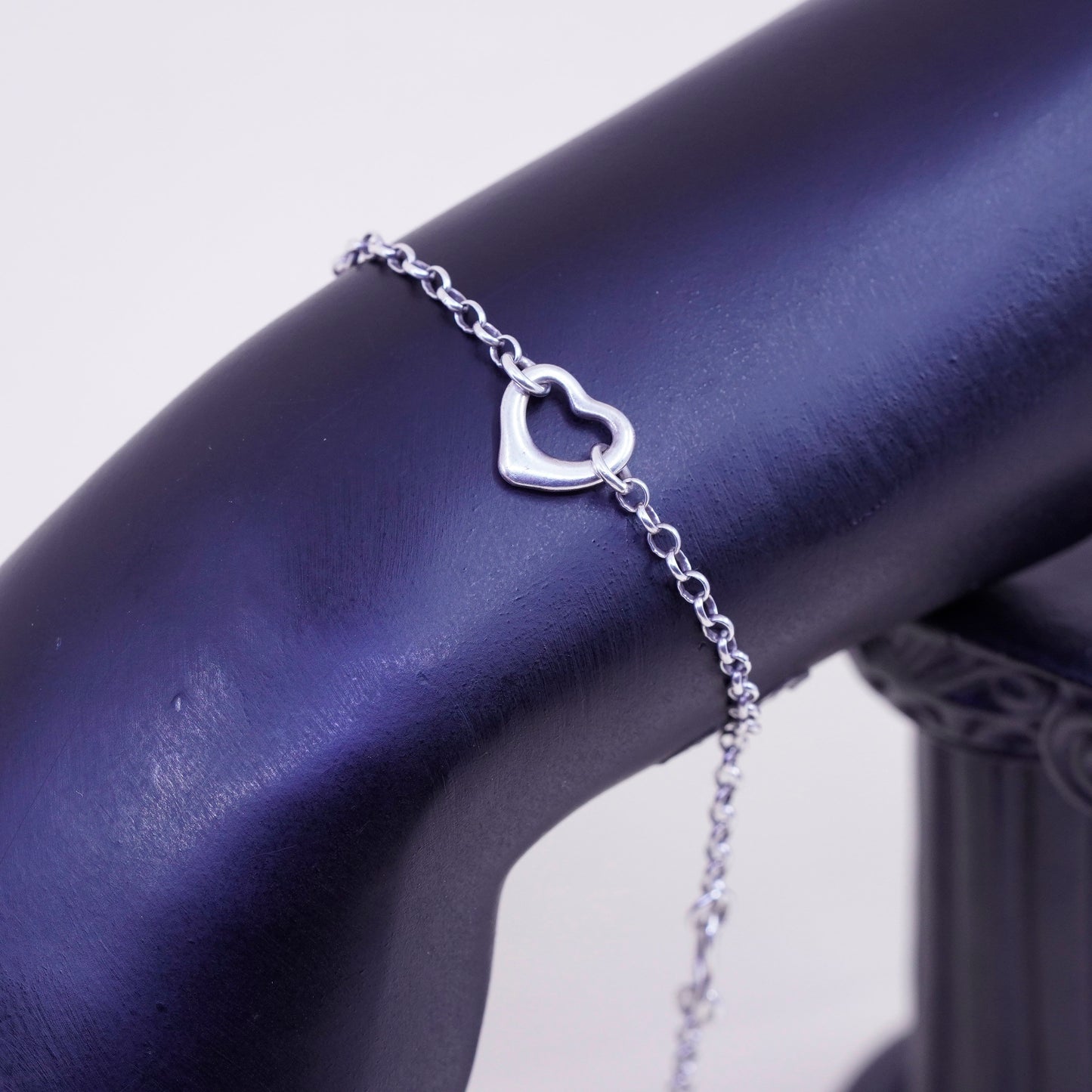 10.5”, Italy sterling silver anklet bracelet, 925 circle chain with heart charm