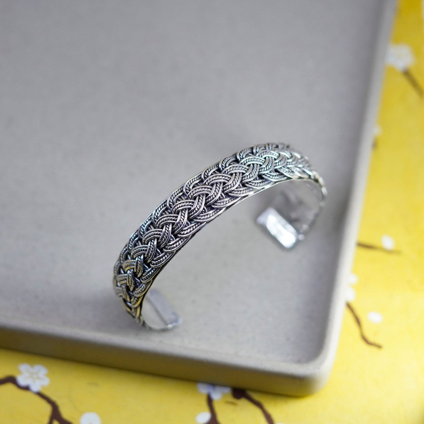 8”, Vintage Sterling silver handmade bracelet, 925 braided woven cable cuff