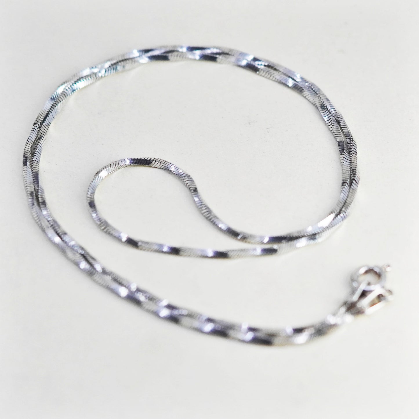 18”, Vintage sterling silver twisted square snake chain, Italy 925 necklace