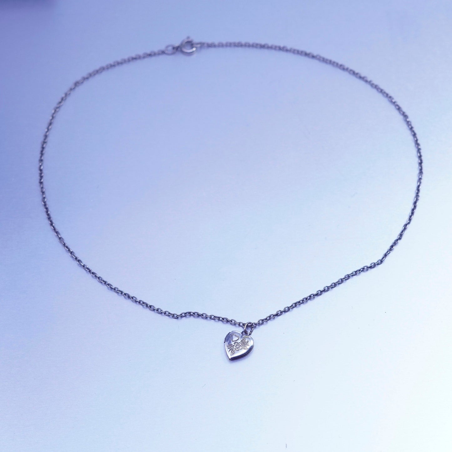 16”, Sterling 925 silver circle chain necklace with heart photo locket pendant