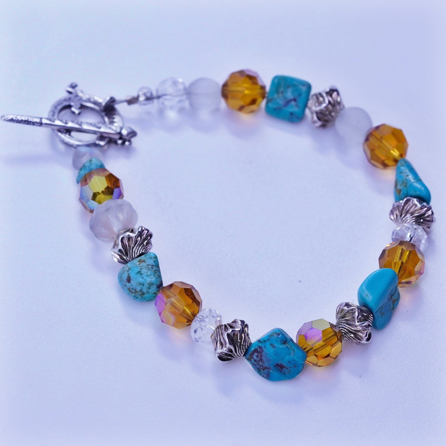 6.25”, Sterling 925 silver bracelet with turquoise citrine and lizard closure