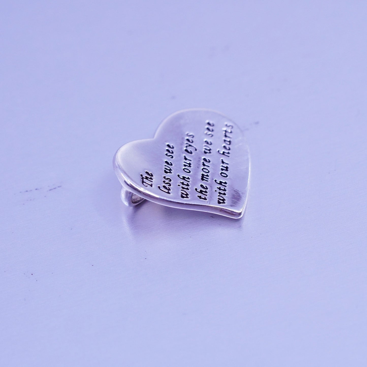 sterling 925 silver heart pendant “the less we see with our eyes more we see