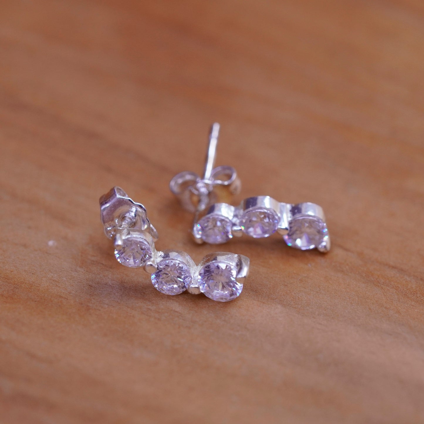 vintage Sterling silver clear round crystal studs, cz earrings