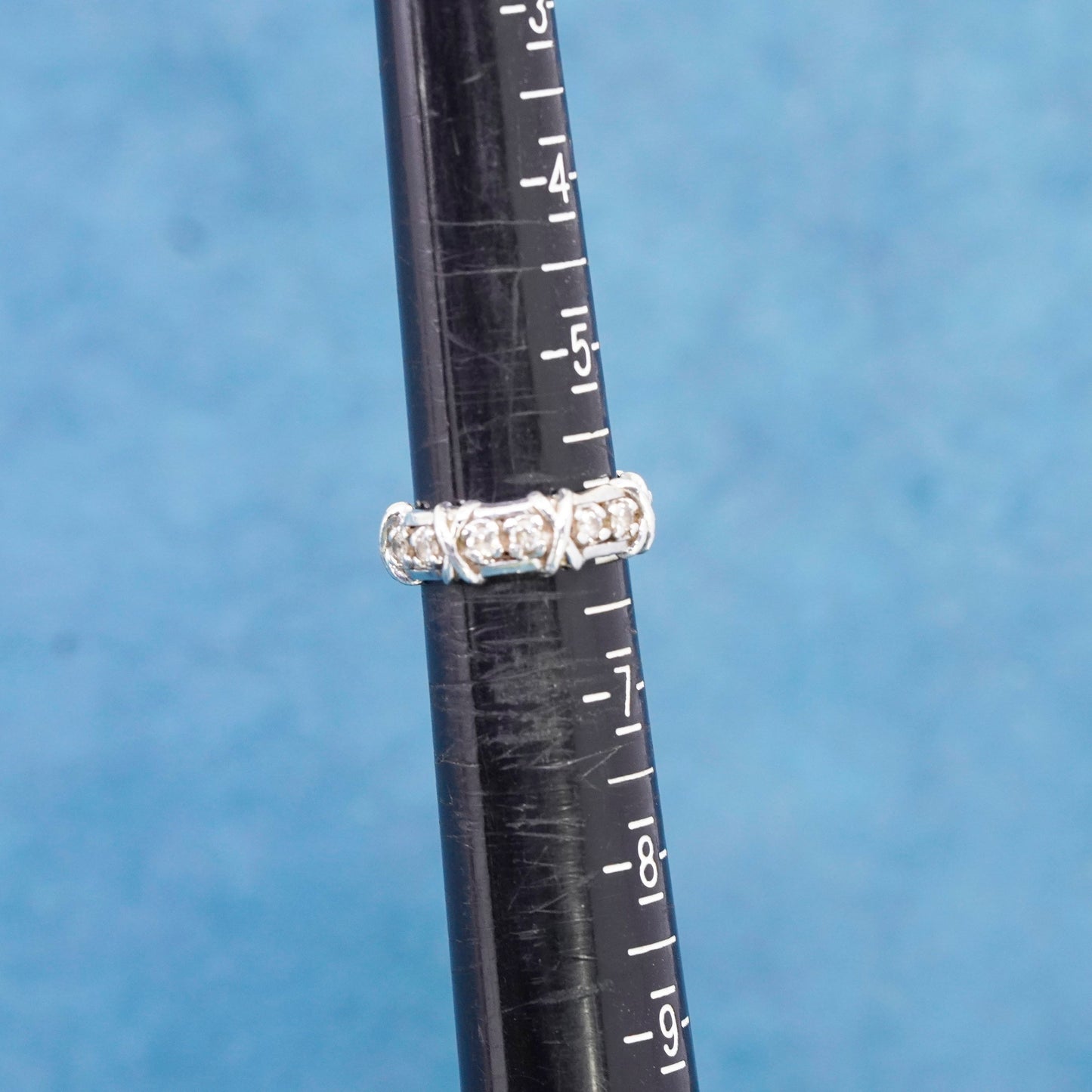 Size 6, Sterling 925 silver handmade ring, 925 stackable wedding band with Cz