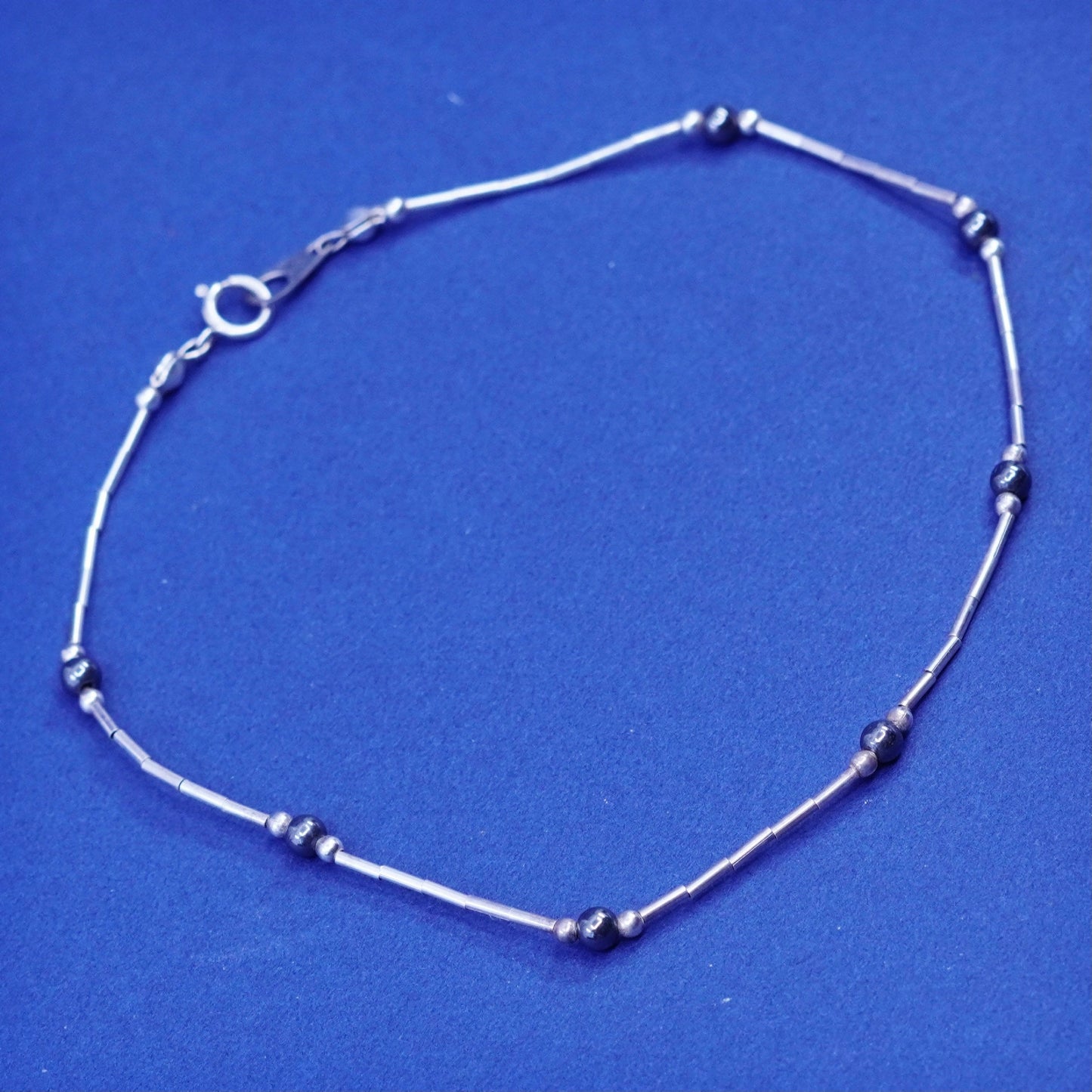 9.5”, sterling bracelet, 925 liquid silver chain anklet with hematite beads