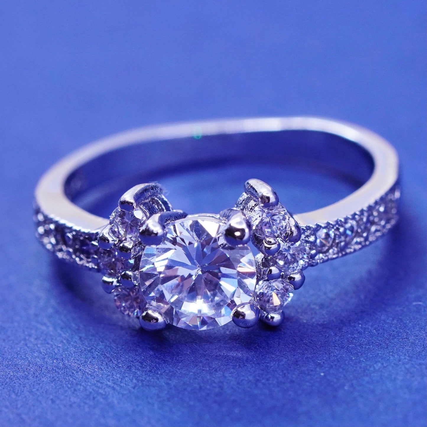Size 9.25, vintage Sterling 925 silver engagement ring with clear cz stones