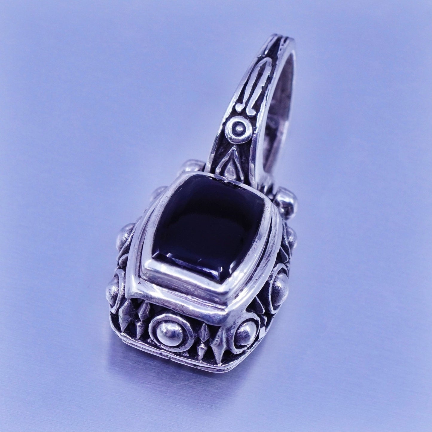 vintage handmade sterling 925 silver filigree pendant with black obsidian