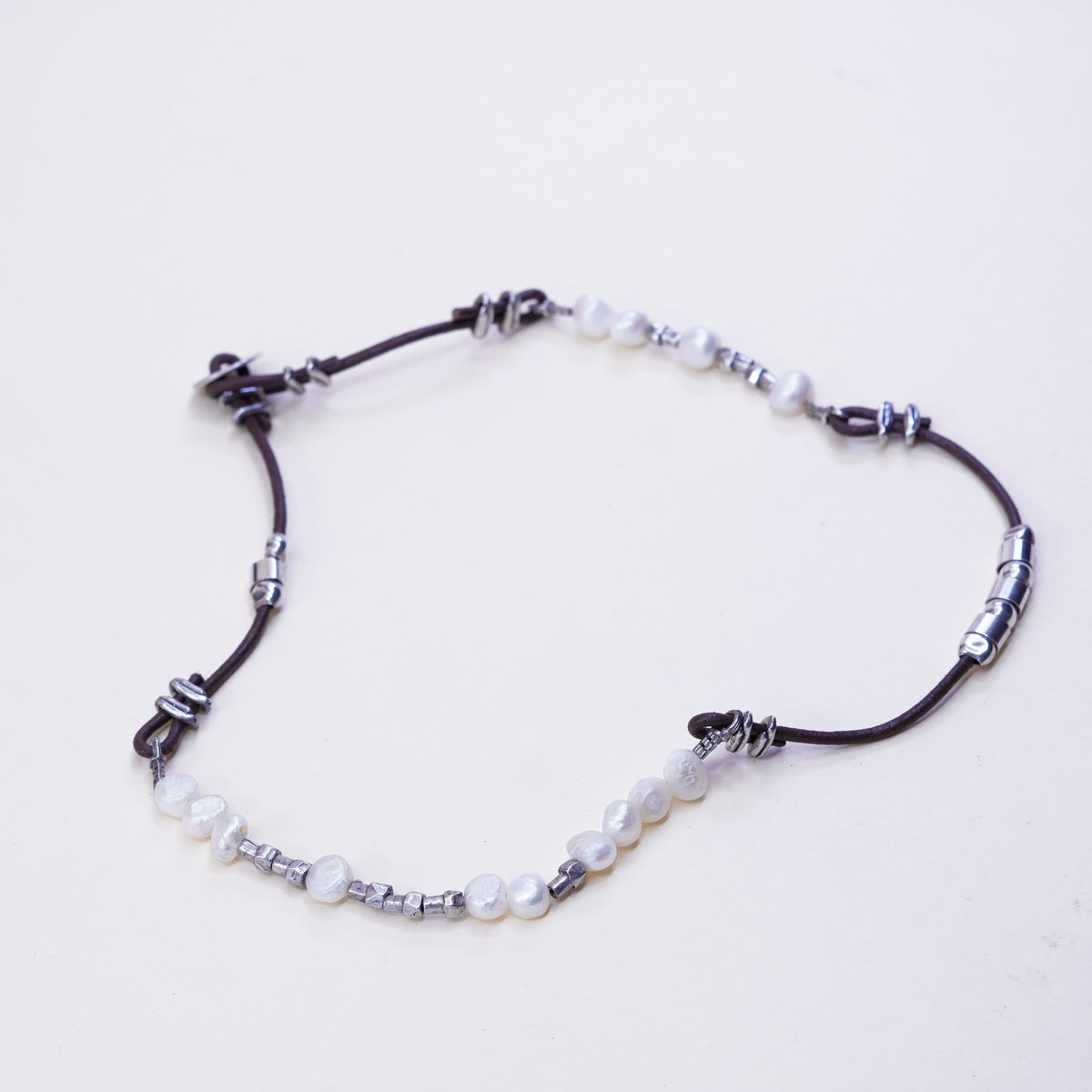 Silpada Brown Leather Freshwater Pearl Sterling 925 silver Bead Necklace N1063