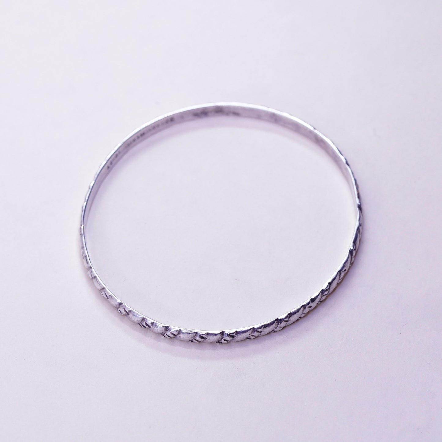 8”, vintage sterling 925 silver handmade textured bracelet, bangle