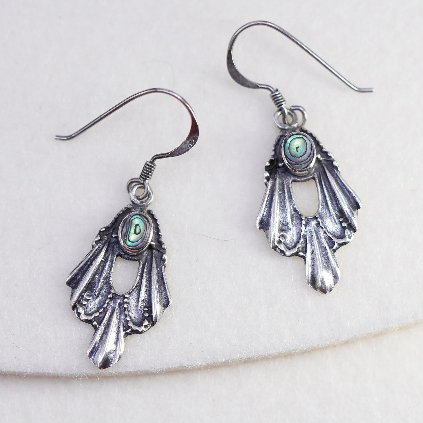 Vintage Sterling 925 silver handmade earrings with teardrop abalone