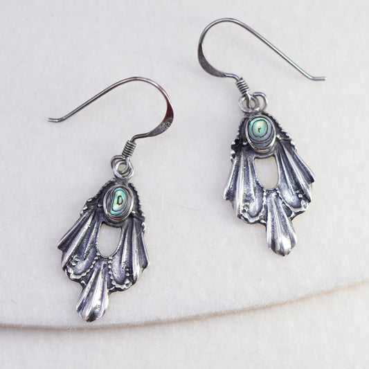 Vintage Sterling 925 silver handmade earrings with teardrop abalone