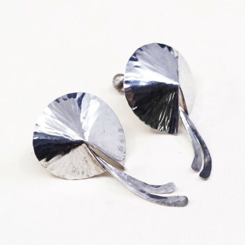 Vtg Modern Sterling 925 Silver Handmade Screw Back Earrings, Stamped Sterling