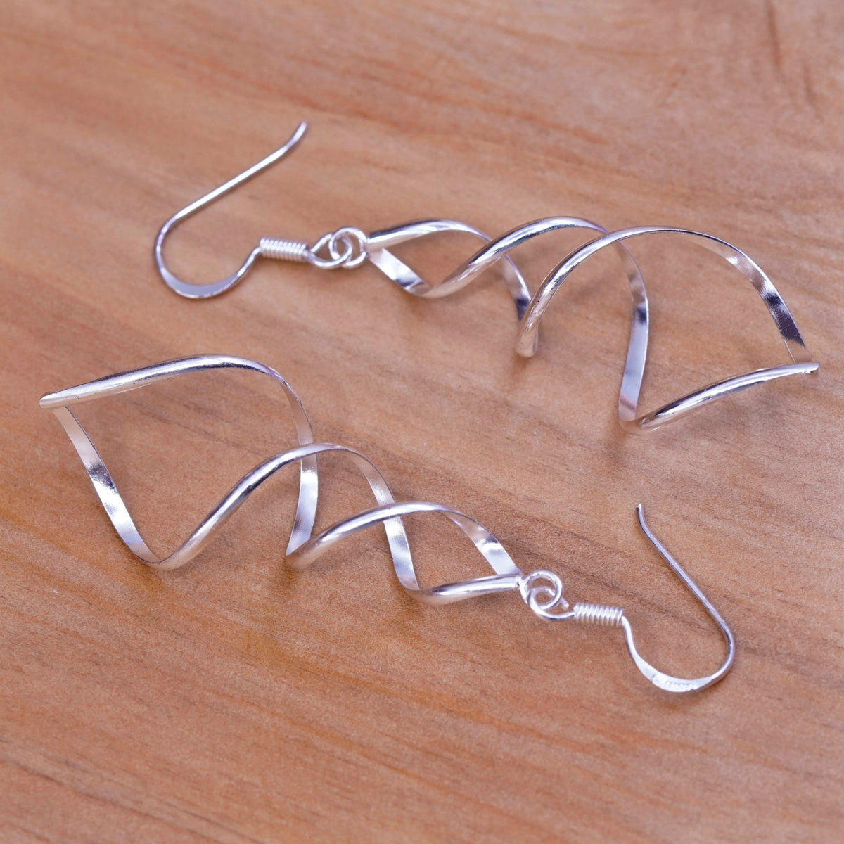 Vintage Sterling silver handmade earrings, 925 twisted dangle