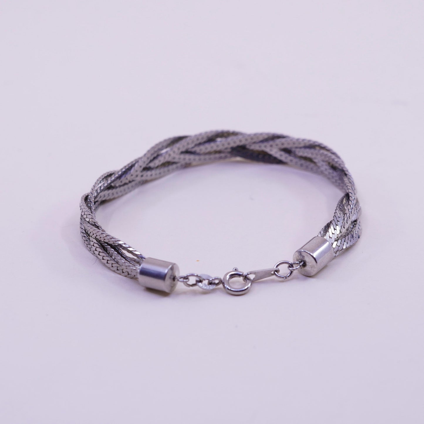 7.25”, sterling silver snake chain, woven herringbone bracelet, 925 Italy
