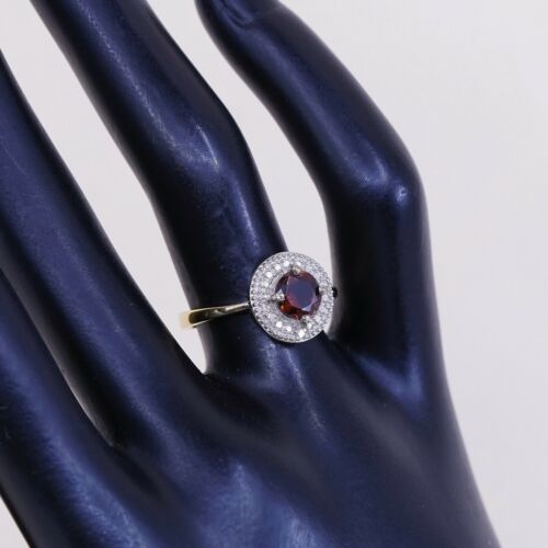 Sz 7, vermeil, gold over Sterling 925 Silver Ring W/ ruby N Diamond, Stamped 925