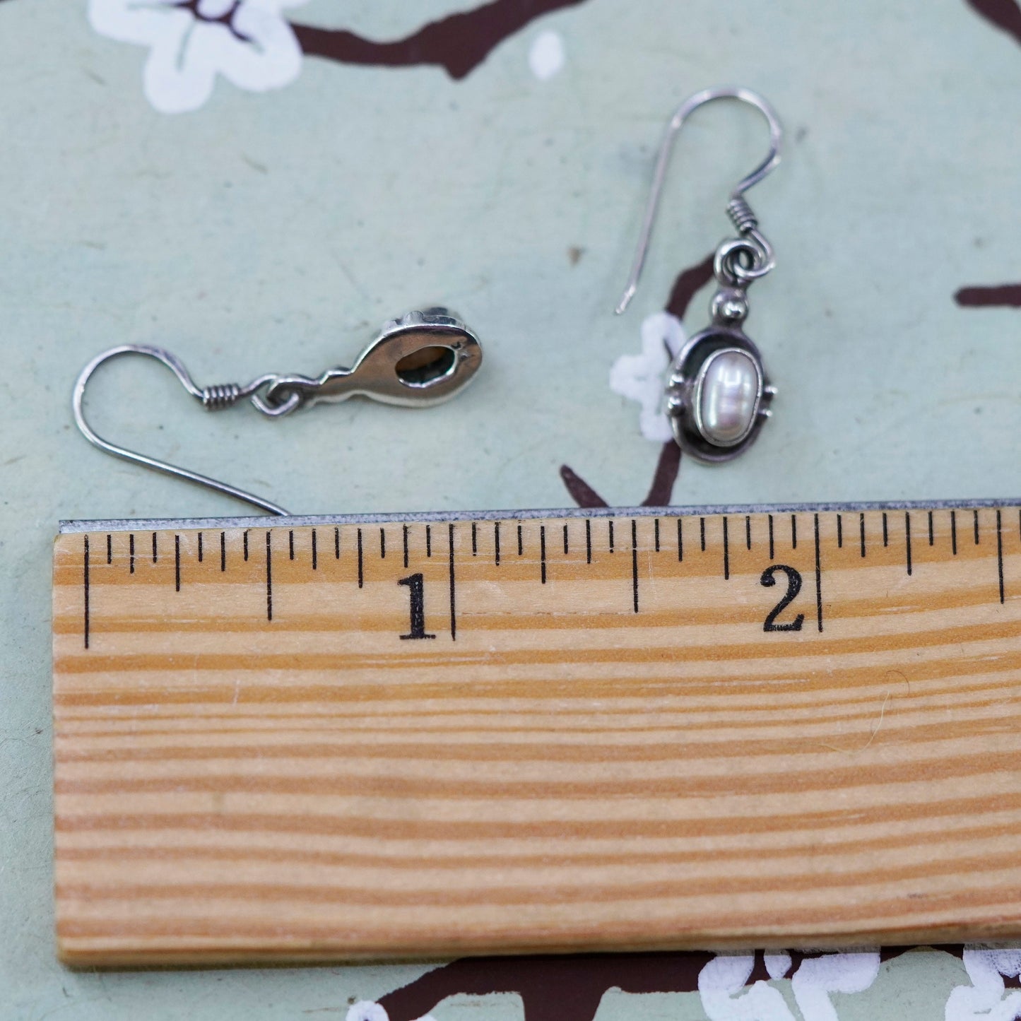 Vintage Sterling 925 silver handmade earrings with freshwater pearl beads