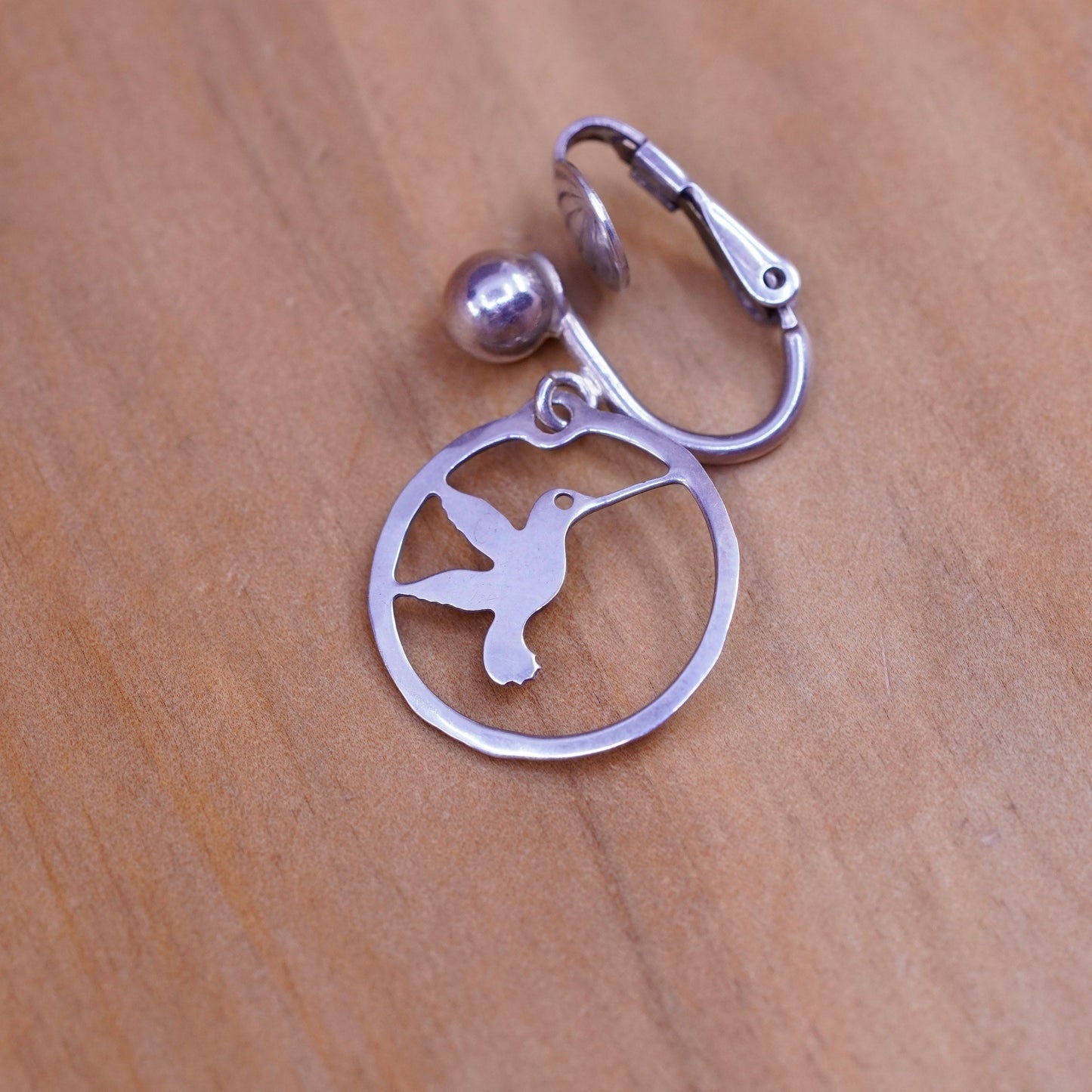 Vintage Sterling silver handmade clip on, 925 hummingbird bird earrings