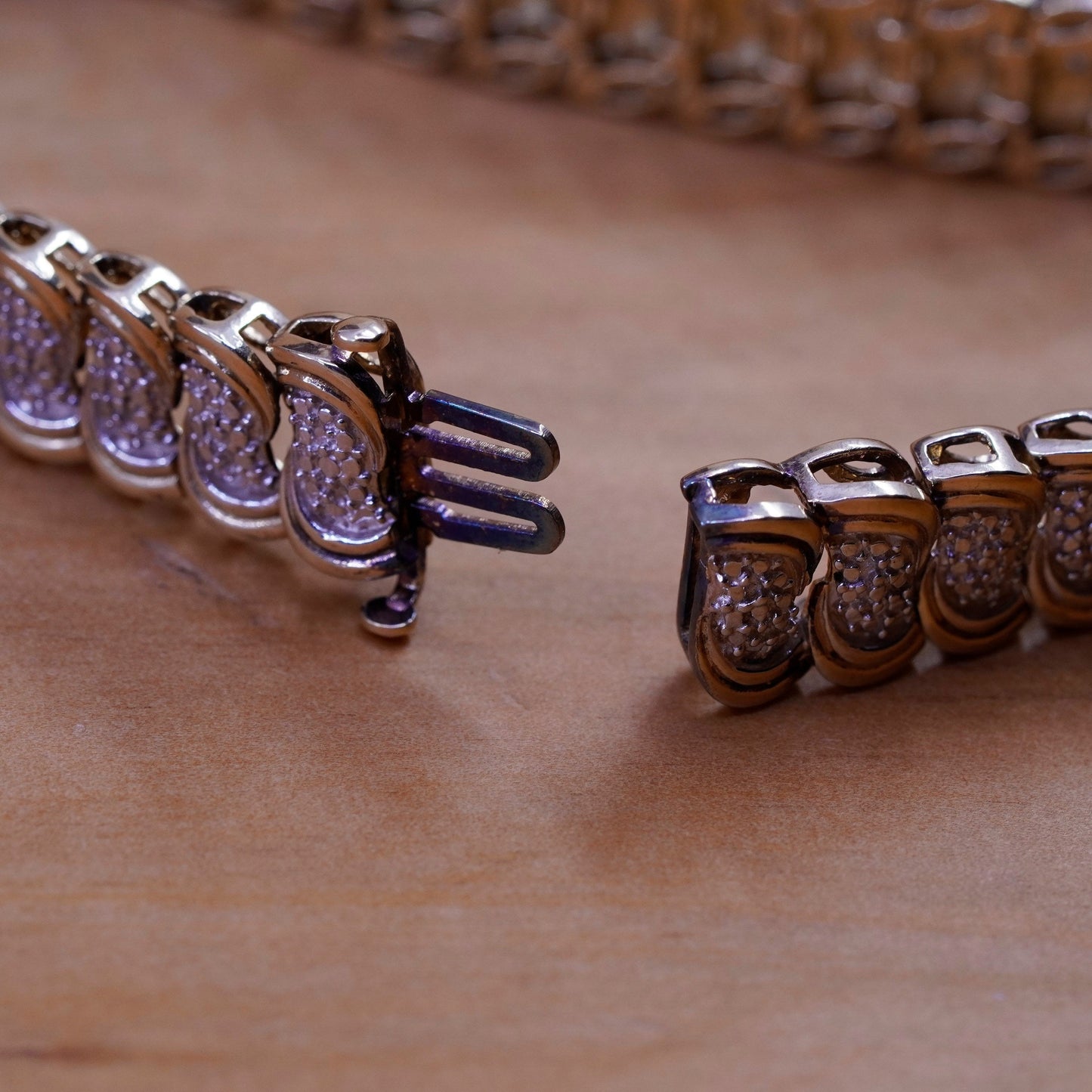 7.5”, vermeil gold over Sterling 925 silver tennis bracelet, chain w/ diamonds