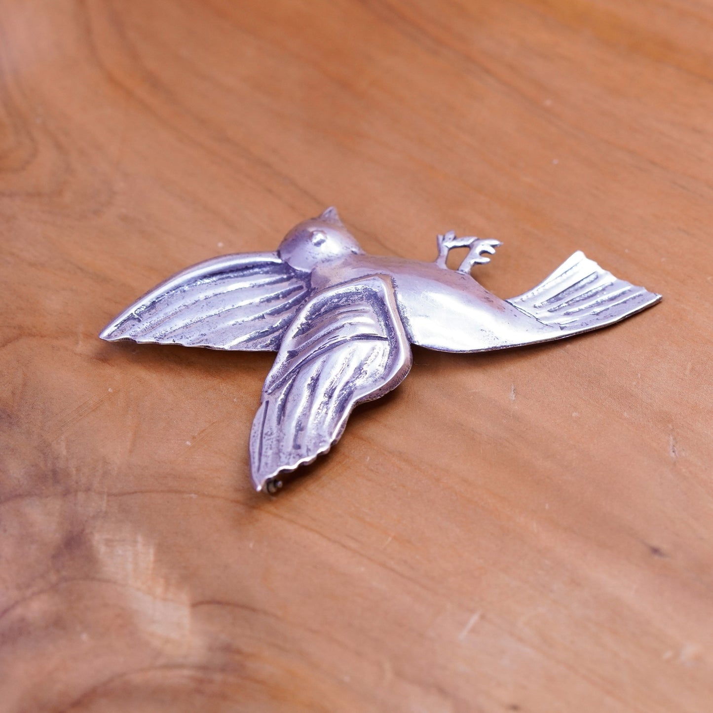 Vintage Native American handmade simple sterling 925 silver bird brooch pin