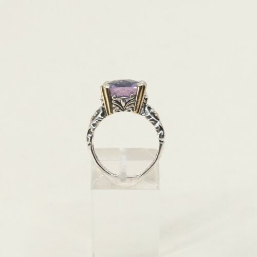Sz 6.75, Sterling Silver handmade Ring, 925 Ring W/ amethyst n 14K Gold Accent