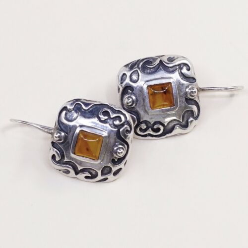 Silpada Sterling Silver W0911 Vintage Amber Scroll Dangle Earrings LDD4