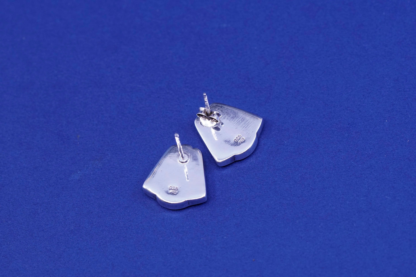 sterling silver handmade earrings, 925 studs with mother of pearl and obsidian