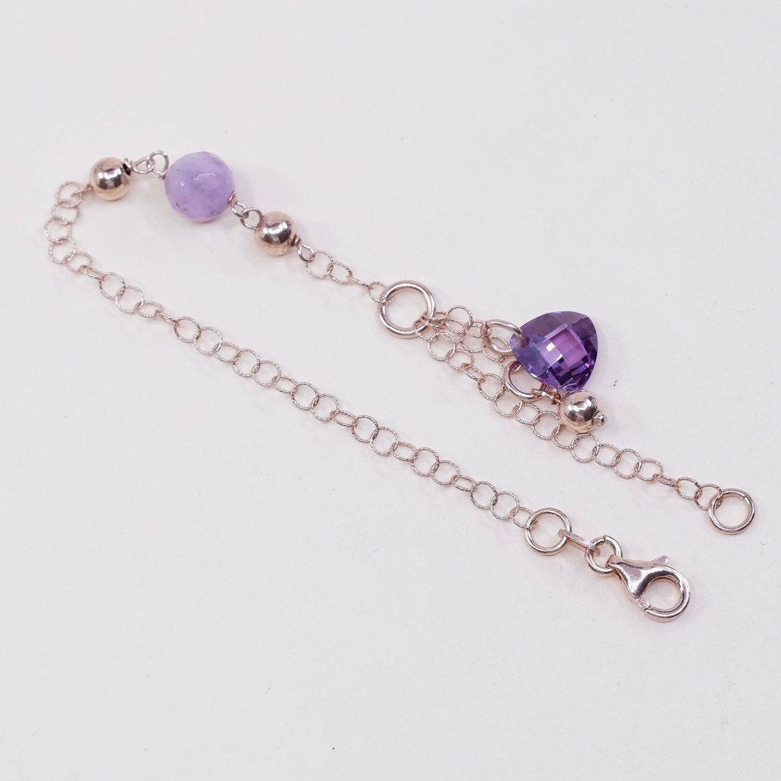 7", Vermeil rose gold Sterling silver circle bracelet w/ natural amethyst beads