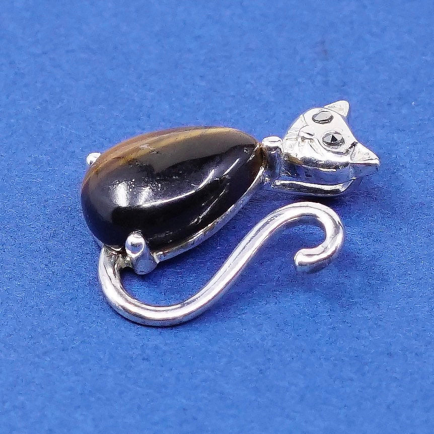 vtg Sterling silver Handmade pendant, 925 cat N golden tiger eye
