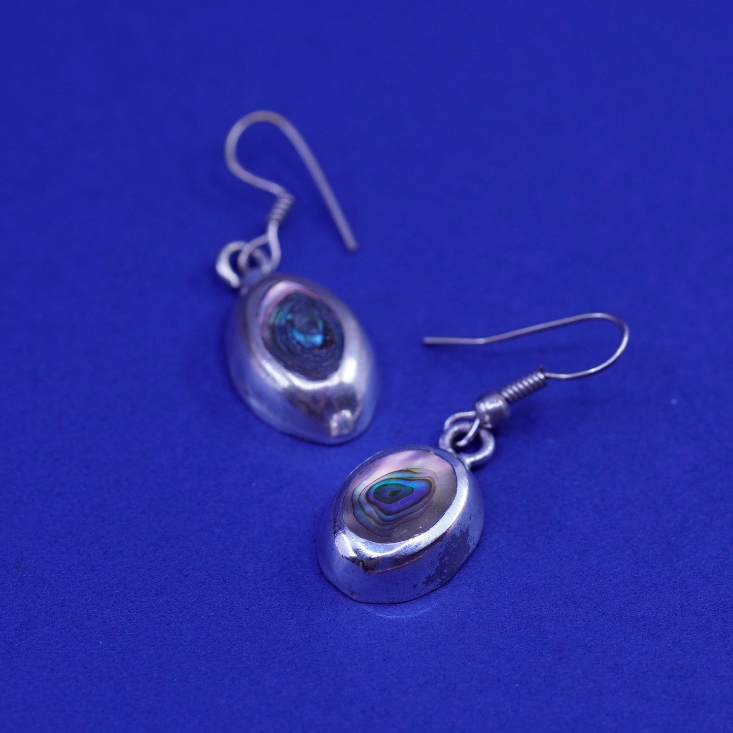 Vintage Sterling 925 silver handmade earrings with oval abalone