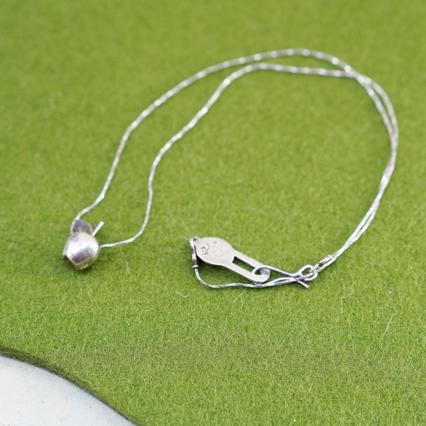 16”, sterling 925 silver handmade necklace, twisted snake chain Apple pendant