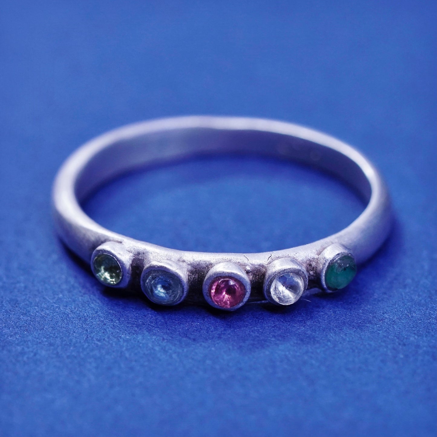 Size 8.25, Sterling silver engagement ring, 925 band w/ clear colorful crystal