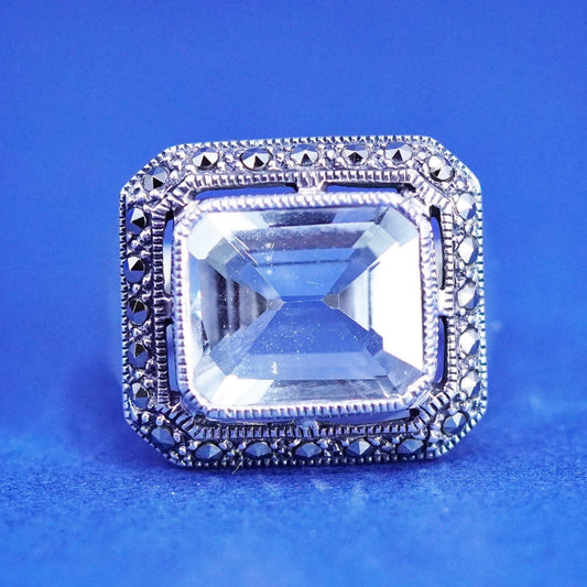 Size 7, vintage Judith Jack Sterling 925 silver handmade ring with Cz marcasite