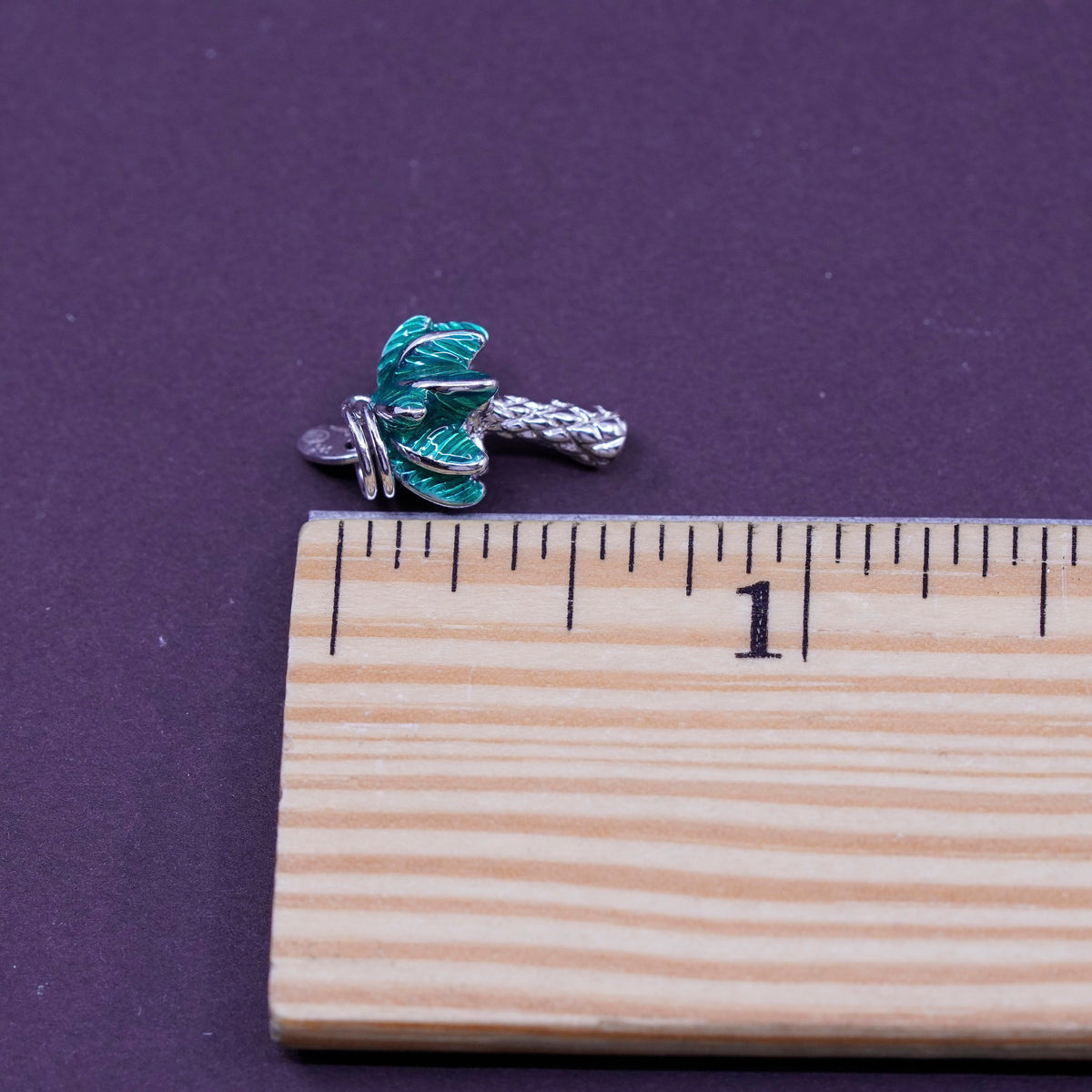 Vintage Sterling silver handmade pendant, enamel 925 palm tree charm